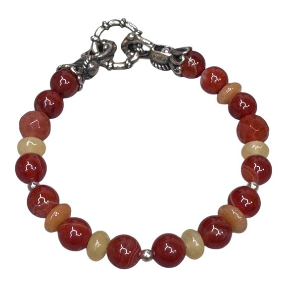 Carolyn Pollack Red Coral Gemstone Sterling Silver Bracelet 8" Southwest Style - Picture 1 of 7